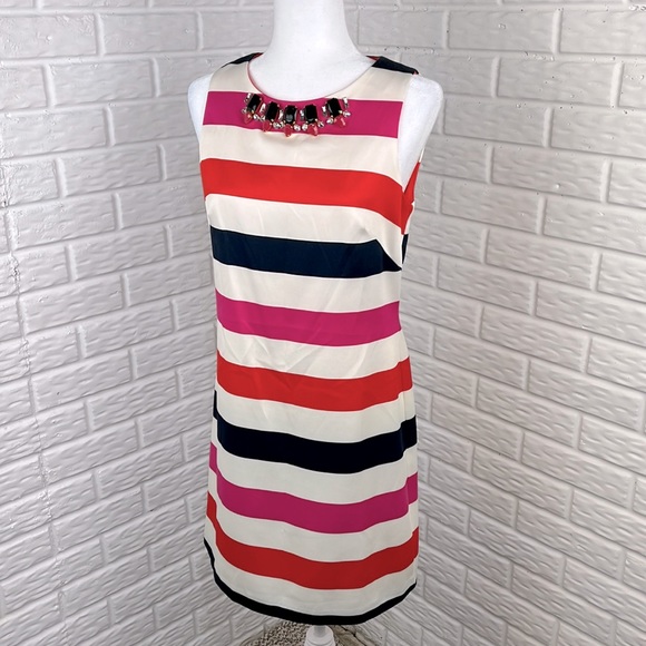 VINCE CAMUTO Stripe Sheath Dress Rhinestones Sz 10 - Picture 2 of 15